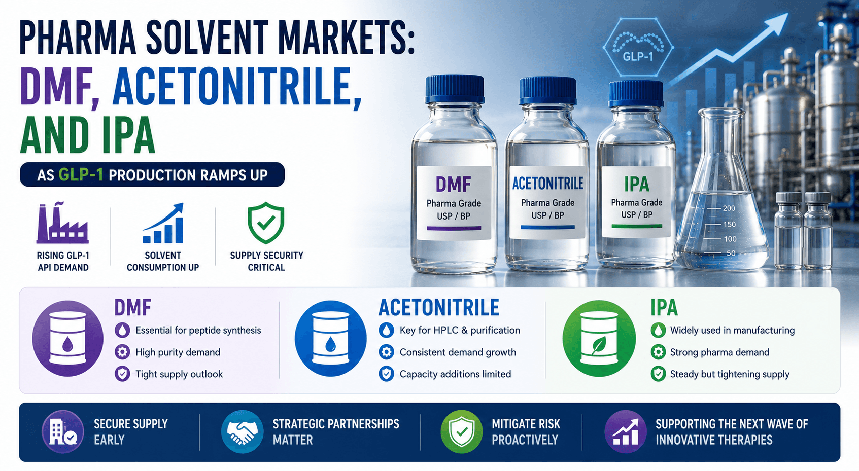 Farmasie oplosmiddelmarkte: DMF, asetonitriel en IPA as GLP-1 produksie styg